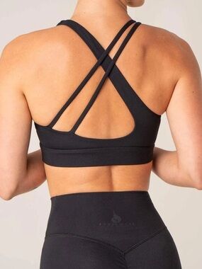Ryderwear Momentum V-Neck Sports Bra Black Strappy Back Activewear Size L